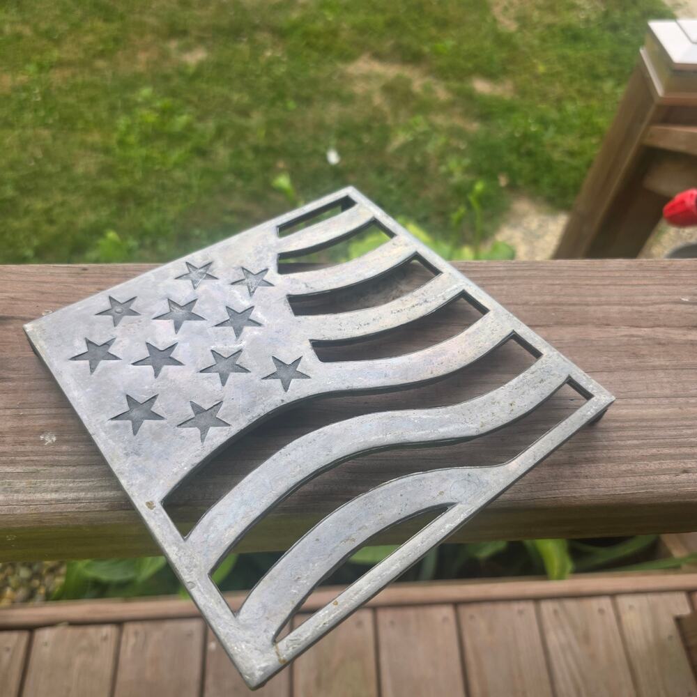 Copco American Flag Footed Cast Aluminum Trivet / Hot Plate 7.25" square